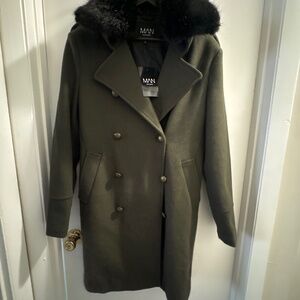 Faux Fur Collar Military Style Overcoat